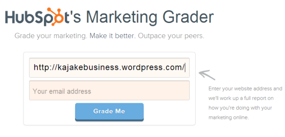 Marketing Grader analyysi alkaa verkkosivun osoitteesta